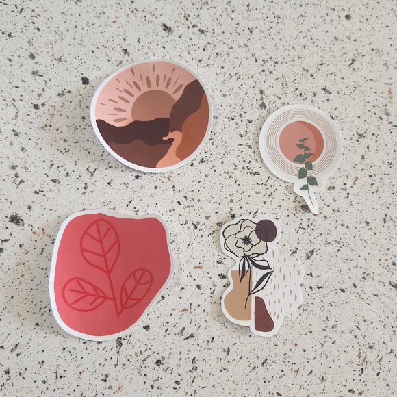 New 4 Piece Retro Boho Abstract Floral Stickers - Picture 1 of 2